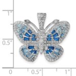 Sterling Silver Rhodium-plated Polished Blue & White CZ Butterfly Pendant - Image 3