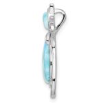 Sterling Silver Rhodium-plated Polished Larimar Cat Chain Slide - Image 2