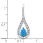 Sterling Silver Rhodium-plated Polished Blue Created Opal & CZ Pendant - Image 3