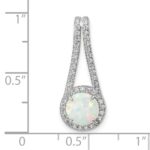 Sterling Silver Rhodium-plated Polished White Opal & CZ Halo Pendant - Image 3
