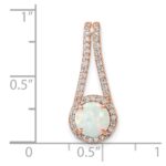 Sterling Silver Rose-tone White Created Opal & CZ Halo Pendant - Image 3