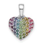 Sterling Silver Rhodium-plated Rainbow Nano Crystal Heart Pendant