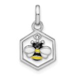 Sterling Silver RH-plated Polished Enameled Bee in Hive Children's Pendant
