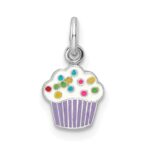 Sterling Silver RH-plated Multi-color Enameled Cupcake Children's Pendant