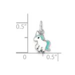 Sterling Silver Rhodium-plated Blue, White & Black Enameled Unicorn Children's Pendant - Image 3