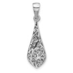 Sterling Silver Rhodium-Plated Polished Puffed Filigree Teardrop Pendant - Image 3