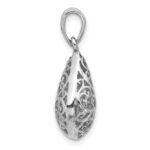 Sterling Silver Rhodium-Plated Polished Puffed Filigree Teardrop Pendant - Image 2