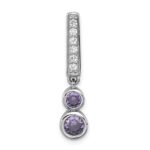 Sterling Silver Rhodium-plated Polished Purple CZ Chain Slide