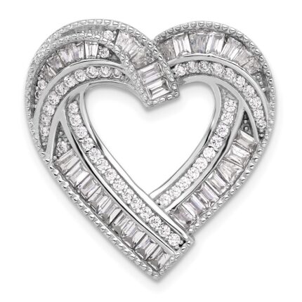 Sterling Silver Rhodium-plated CZ Heart Chain Slide Pendant