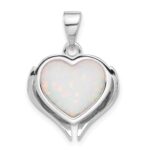 Sterling Silver Rhodium-plated White Created Opal Heart Wings Pendant - Image 3