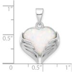 Sterling Silver Rhodium-plated White Created Opal Heart Wings Pendant - Image 4
