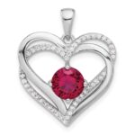 Sterling Silver Rhodium-plated Red and White CZ Double Heart Pendant