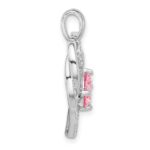 Sterling Silver Rhodium-plated Pink and White CZ Double Heart Pendant - Image 2