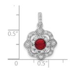 Sterling Silver RH-plated Red Glass & Clear CZ Fancy Vintage Pendant - Image 4