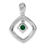 Sterling Silver RH-pltd Green Glass and Clear CZ Fancy Square Pendant - Image 3