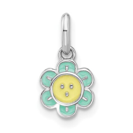 Sterling Silver RH-plated Blue & Yellow Enamel Flower Children's Pendant