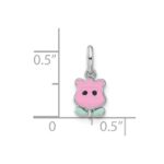 Sterling Silver RH-plated Pink & Green Enamel Tulip Children's Pendant - Image 4