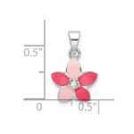 Sterling Silver Rhod-plated Pink Enamel & CZ Flower Children's Pendant - Image 4