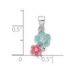 Sterling Silver RH-plated Blue/Pink Enamel & CZ Floral Children's Pendant - Image 4