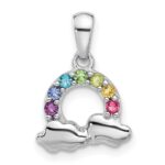 Sterling Silver Rhod-plated Crystal Rainbow & Clouds Children's Pendant