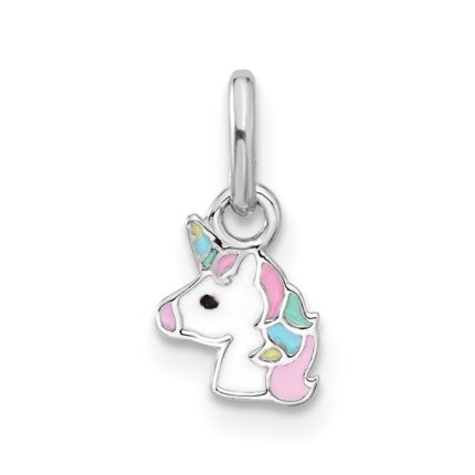 Sterling Silver Rhodium-plated Children's Enamel Unicorn Pendant