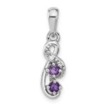 Sterling Silver Rhodium-plated Amethyst and CZ Swirl Pendant