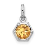 Sterling Silver Rhodium-plated Polished Solitaire Citrine Charm Pendant