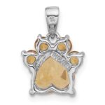 Sterling Silver Rhodium-plated Polished Citrine Paw Pendant - Image 3