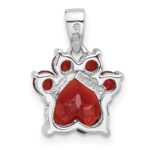 Sterling Silver Rhodium-plated Polished Garnet Paw Pendant - Image 3