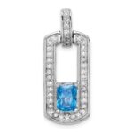 Sterling Silver Rhodium-plated Polished Blue Topaz and CZ Pendant