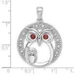 Sterling Silver Rhodium-plated Garnet and CZ Owls Pendant - Image 4