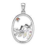 Sterling Silver Rhodium-plated Rainbow Multi Gemstone Bird Pendant - Image 3