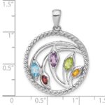 Sterling Silver Rhodium-plated Rainbow Multi-Gemstone Pendant - Image 4