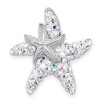 Sterling Silver Rhodium-plated Polished White Crystal Starfish Pendant Chain Slide