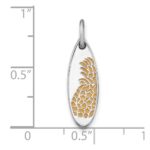 Sterling Silver Rhodium-plated Yellow Enamel Pineapple Surfboard Pendant - Image 4