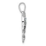 Sterling Silver Rhodium-plated Polished and Antiqued Blue CZ Mermaid Heart Pendant - Image 2