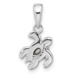 Sterling Silver Rhodium-plated Polished and Antiqued Crystal December Birthstone Turtle Pendant - Image 3