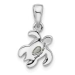 Sterling Silver Rhodium-plated Polished and Antiqued Crystal February Birthstone Turtle Pendant - Image 3