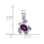 Sterling Silver Rhodium-plated Polished and Antiqued Crystal February Birthstone Turtle Pendant - Image 4