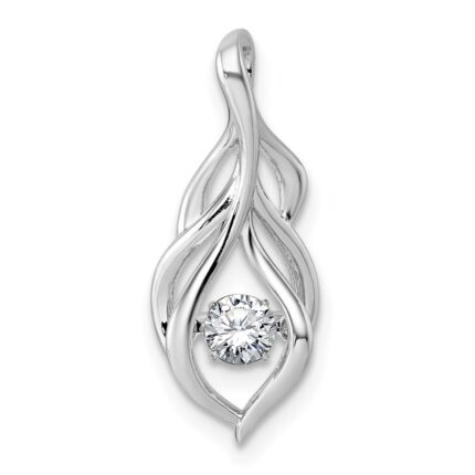 Sterling Silver Rhodium-plated Dangle Vibrant Moving CZ Open Teardrop Swirl Pendant