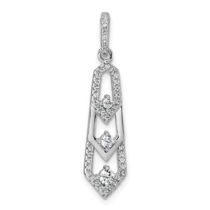 Sterling Silver Rhodium-plated 3-Stone CZ Pointed Pendant