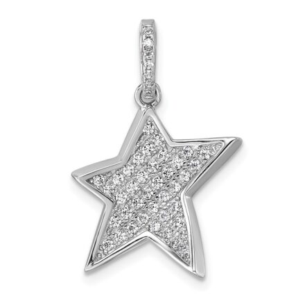 Sterling Silver Rhodium-plated Pave CZ Concave Star Pendant