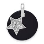 Sterling Silver Rhodium-plated Polished Onyx Circle with CZ Star Dangle Pendant - Image 4
