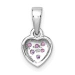 Sterling Silver Rhodium-plated Polished Pink CZ Heart Pendant - Image 3