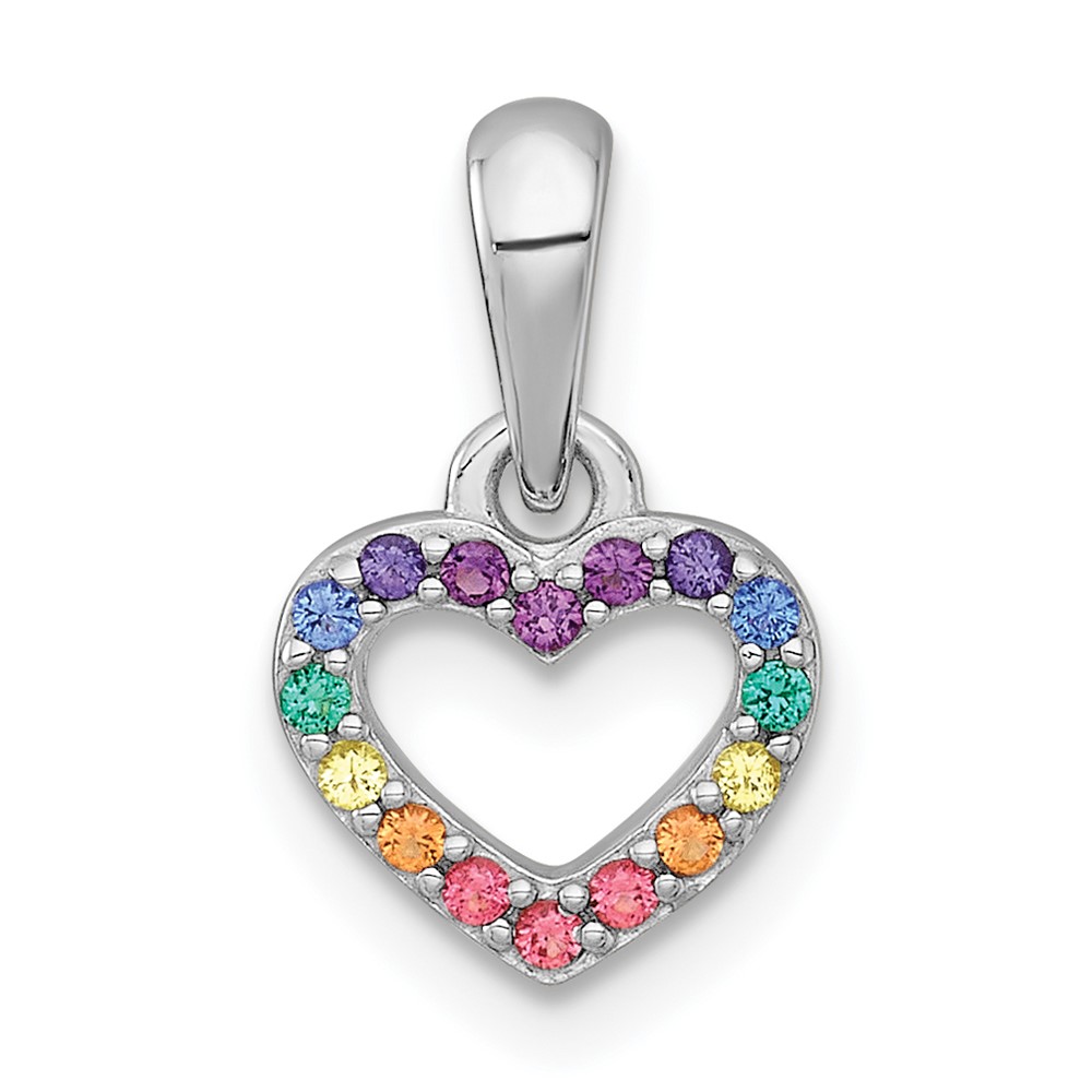 QP5952.jpg Sterling Silver Rhodium-plated Polished Rainbow Nano Crystals Open Heart Shape Childrens Pendant - Image 1