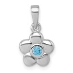 Sterling Silver Rhodium-plated Polished Blue CZ Flower Pendant