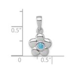 Sterling Silver Rhodium-plated Polished Blue CZ Flower Pendant - Image 4