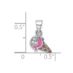 Sterling Silver Rhodium-plated Children's Pink and Brown Enamel with CZ Ice Cream Cone Pendant - Image 4