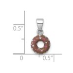 Sterling Silver Rhodium-plated Children's Brown with Pink and White Enamel Sprinkled Donut Pendant - Image 4