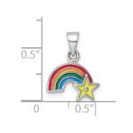 Sterling Silver Rhodium-plated Children's Multicolor Enamel Rainbow with Star Pendant - Image 4